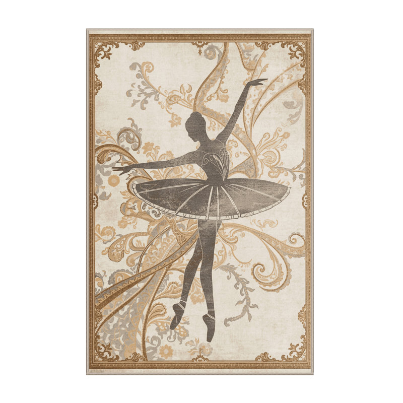 Tapis oriental classique beige lavable à la machine Osnas Ballet Dancer - Reliure beige, 8 x 10