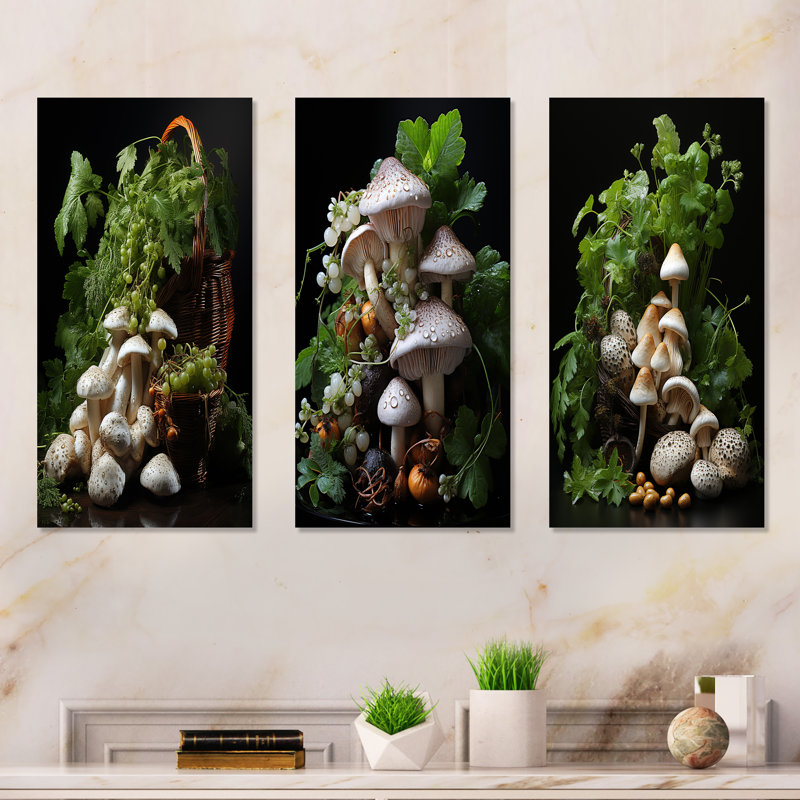 Garden Photo Of A Mushroom I - Mushroom Metal Wall Decor Set Of 3, 28" H x 36" W