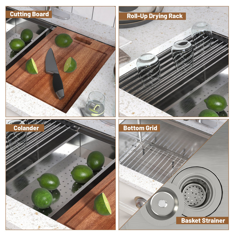 Single Bowl Stainless Steel Kitchen Sink, 10" H x 30" L x 19" W
