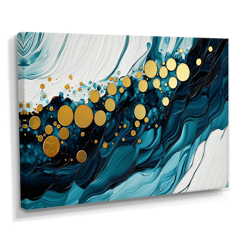 Abstrait aqua Pulse of the Ocean IV - art mural abstrait, H 34 po x l 44 po, Toile tendue, Ne s’applique pas