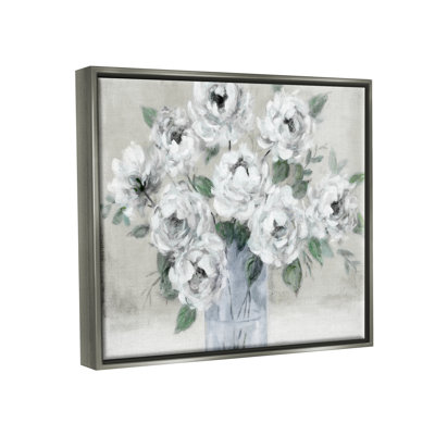 «Traditional White Flower Bouquet» par Carol Robinson - peinture à cadre flottant sur toile