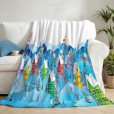 Red Ultra Soft Flannel Fleece Throw Blanket,Winter Rural Landscape Single-Sided Print