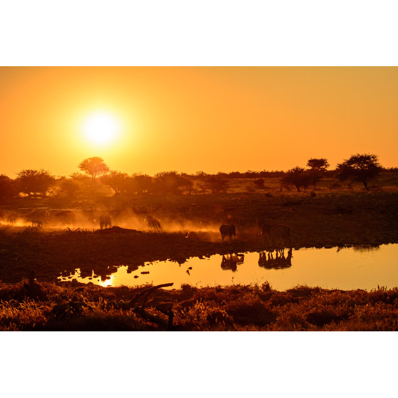 Lauramae Sunset Picture Of Zebra - Wrapped Canvas Print, 20cm H x 30cm W x 3.8cm D