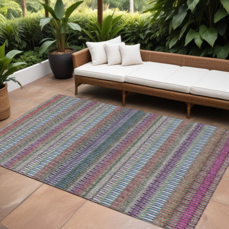 Tapis intérieur lavable rayé mauve 9 pi x 12 pi