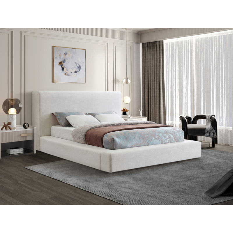 Ishia Upholstered Platform Bed, King, Cream Linen