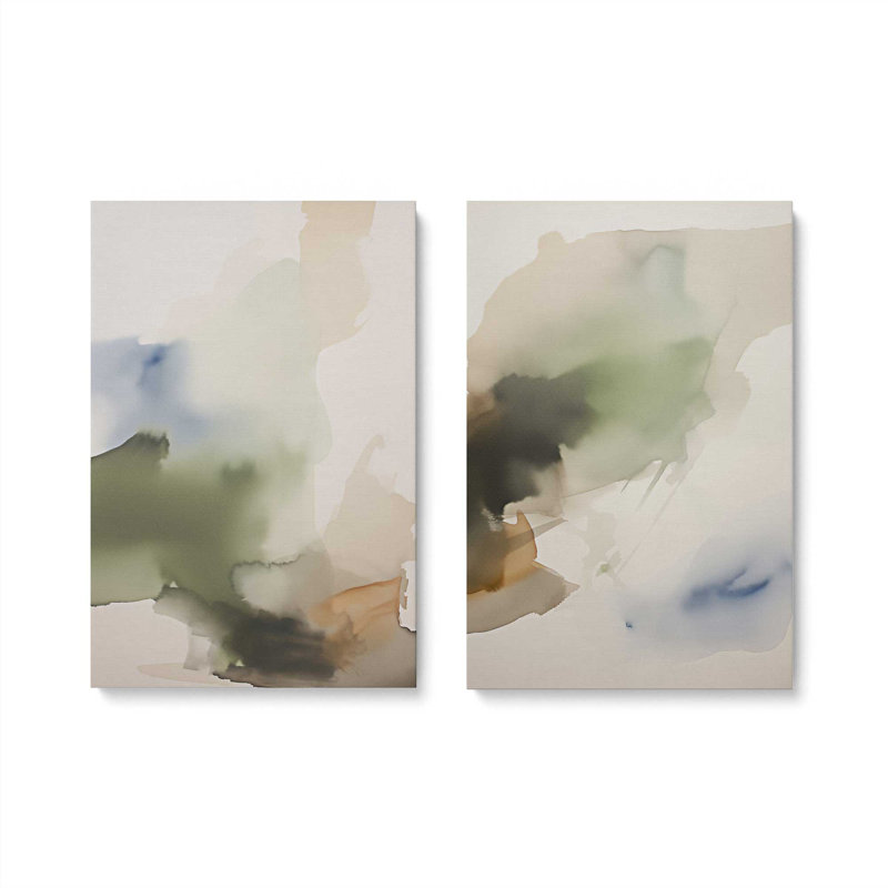 Tranquil Earth Reverie Set of 2 Canvas Prints in a Frame, 18" H x 24" W x 1.25" D, Wrapped Canvas