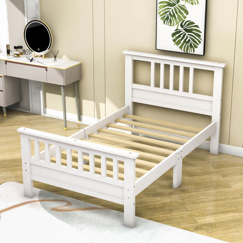 Domonick Wooden Platform Bed with Headboard, Twin, White