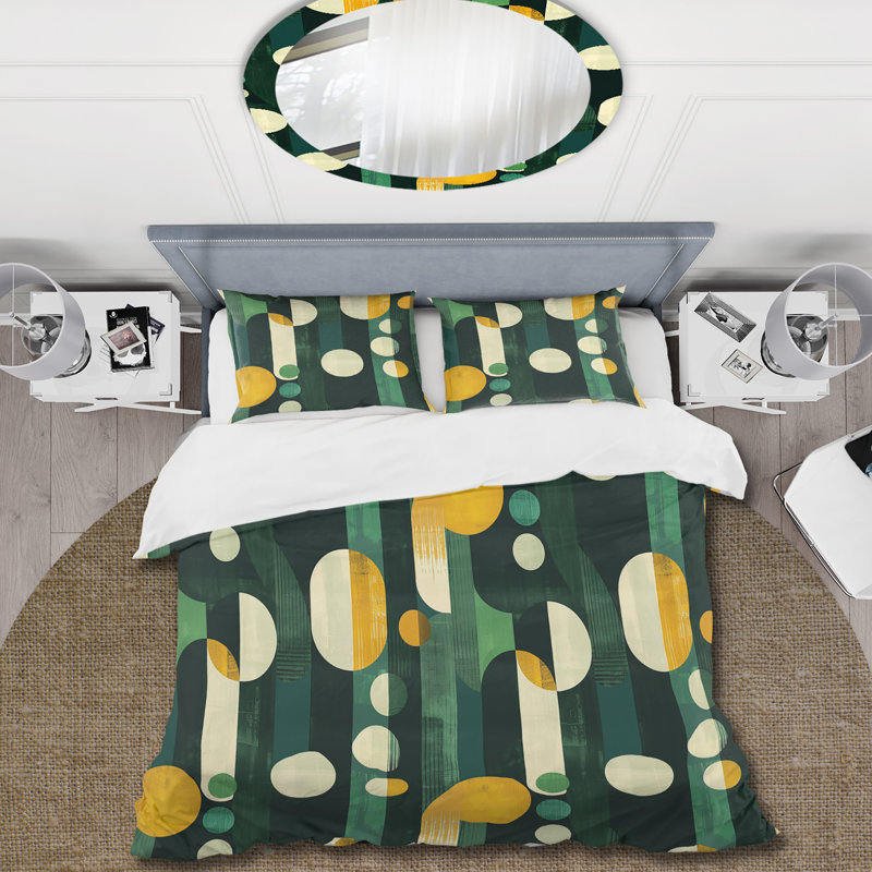 Ensemble de housse de couette Green Green Midcentury Geometric Shapes - Midcentury Colours