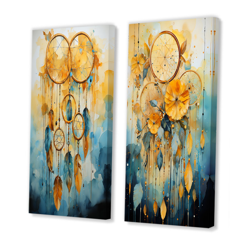 Dream Threads - Dream Catcher Canvas Prints Set Of 2, 28" H x 25" W, Wrapped Canvas