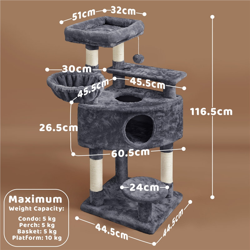 116.5cm H Cat Tree, Dark Grey