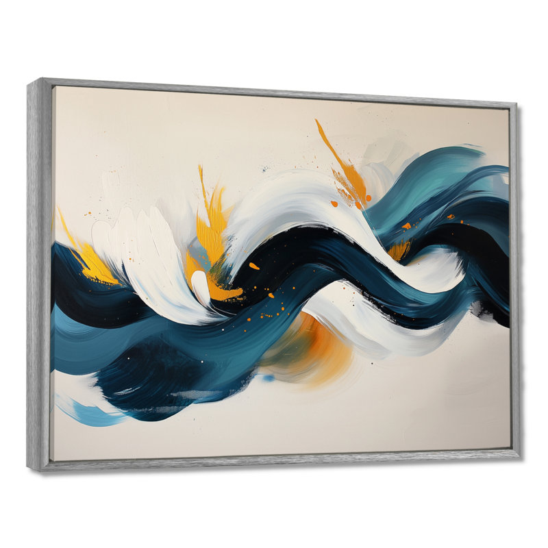 Racines et reflets de vagues abstraites V - spirales abstraites, art mural, Argent argent, H 34 po x l 44 po, Cadre flottant