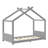 Twin Size Kids House Floor Bed with Solid Wood Frame, Playhouse Design, Support Slats, No Box Spring, Gray-268421727-268421726