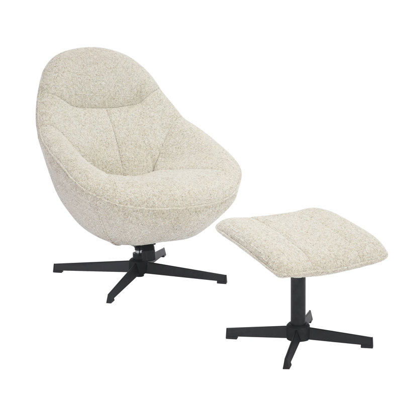 Cayliana Upholstered Swivel Accent Chair with Footstool, Cream