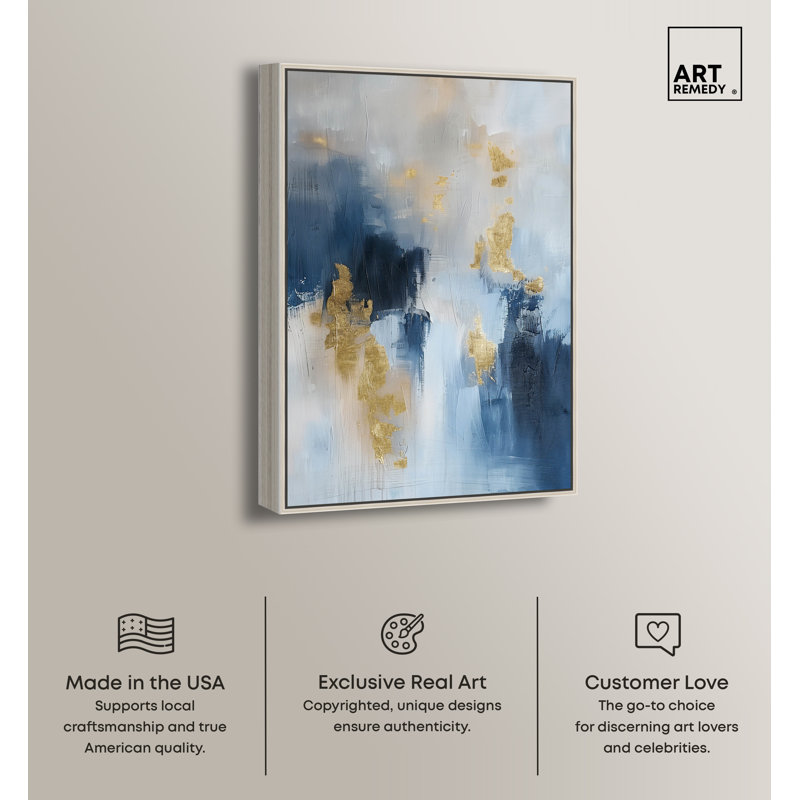 Morning Dew Blue Abstract Canvas Wall Art with Silver Frame