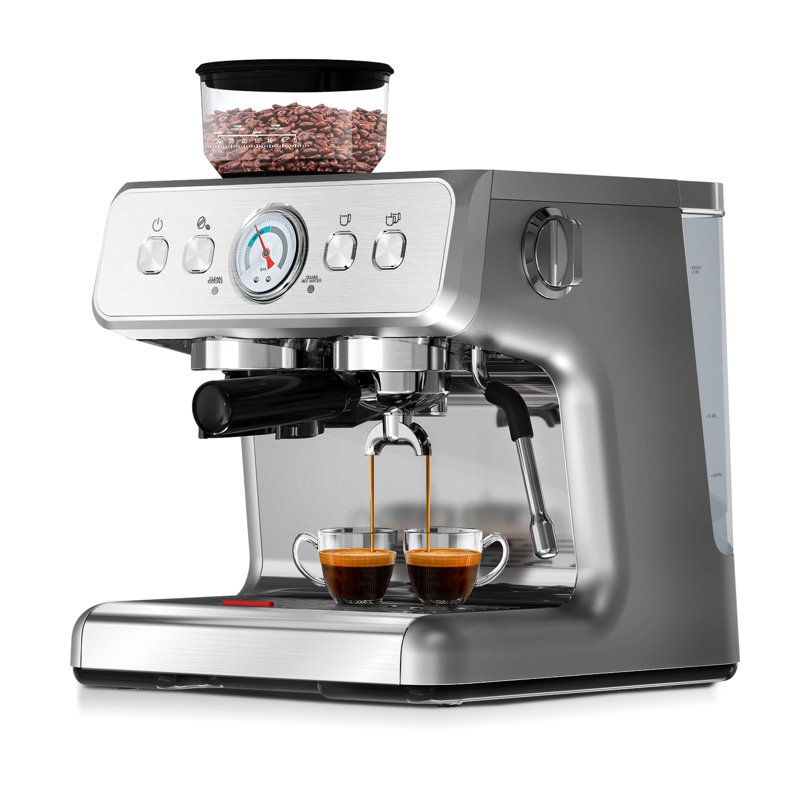 Electactic 15 Bar Espresso Machine - Built-In Grinder, Steam Wand, Pre-Infusion, 75oz Tank