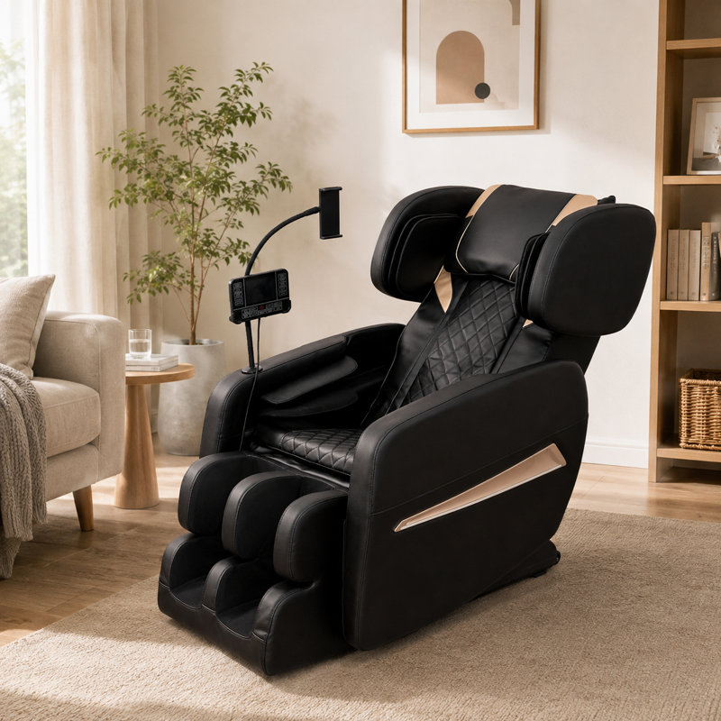 Fauteuil inclinable de massage Zero-Gravity à pression d'air pour tout le corps, housse en polyuréthane noir, 6 roulettes pour la thérapie du cou et de la taille
