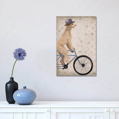 Poodle On Bicycle, Cream by Fab Funky - Wrapped Canvas Print