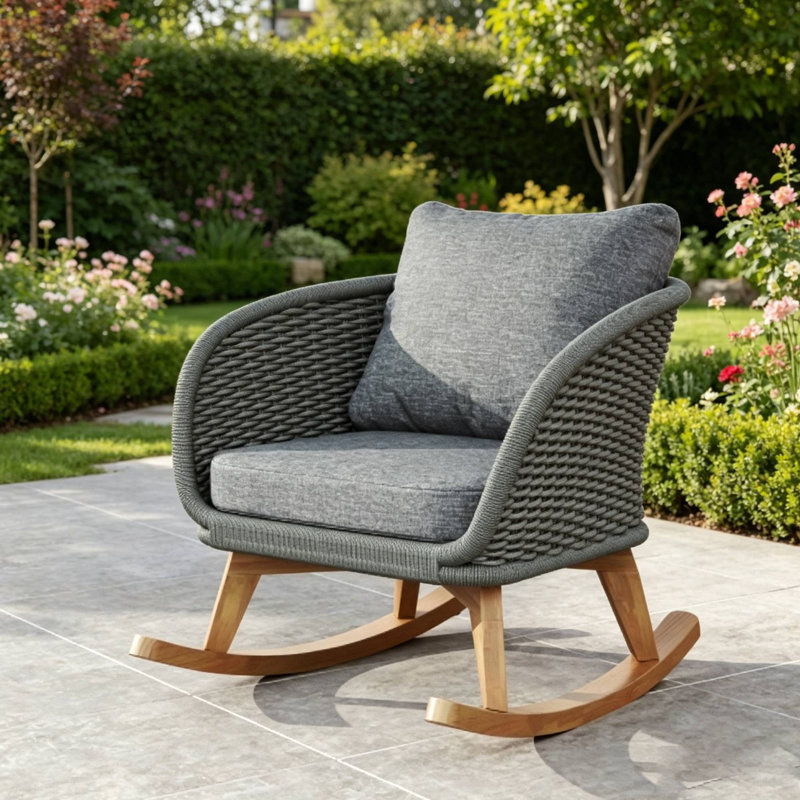 Élégante chaise berçante idéale pour les chaises de jardin et les espaces extérieurs multiples, Gris