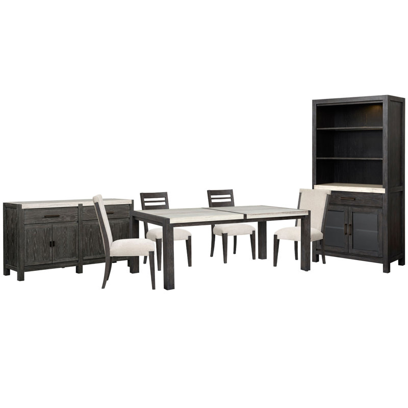 Table de salle à manger rectangulaire avec 2 chaises d'appoint et 2 chaises d'appoint rembourrées