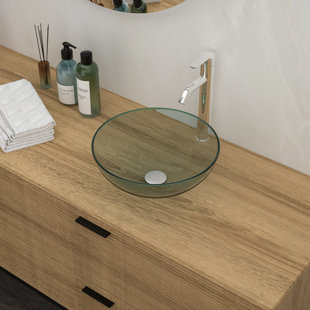Lavabo vasque en verre trempé transparent avec design décoratif et bonde escamotable