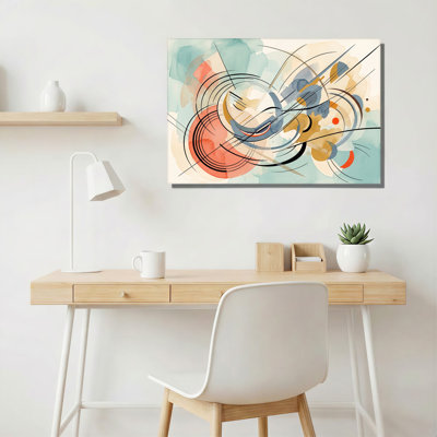 Art abstrait sur toile, formes abstraites bleu sarcelle et orange