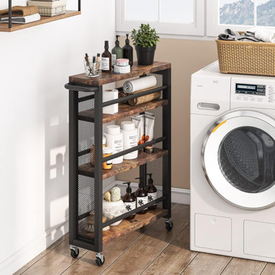 Chariot de rangement mince en bois 19,69 po - Tablette à 4 niveaux pour espaces étroits (brun)