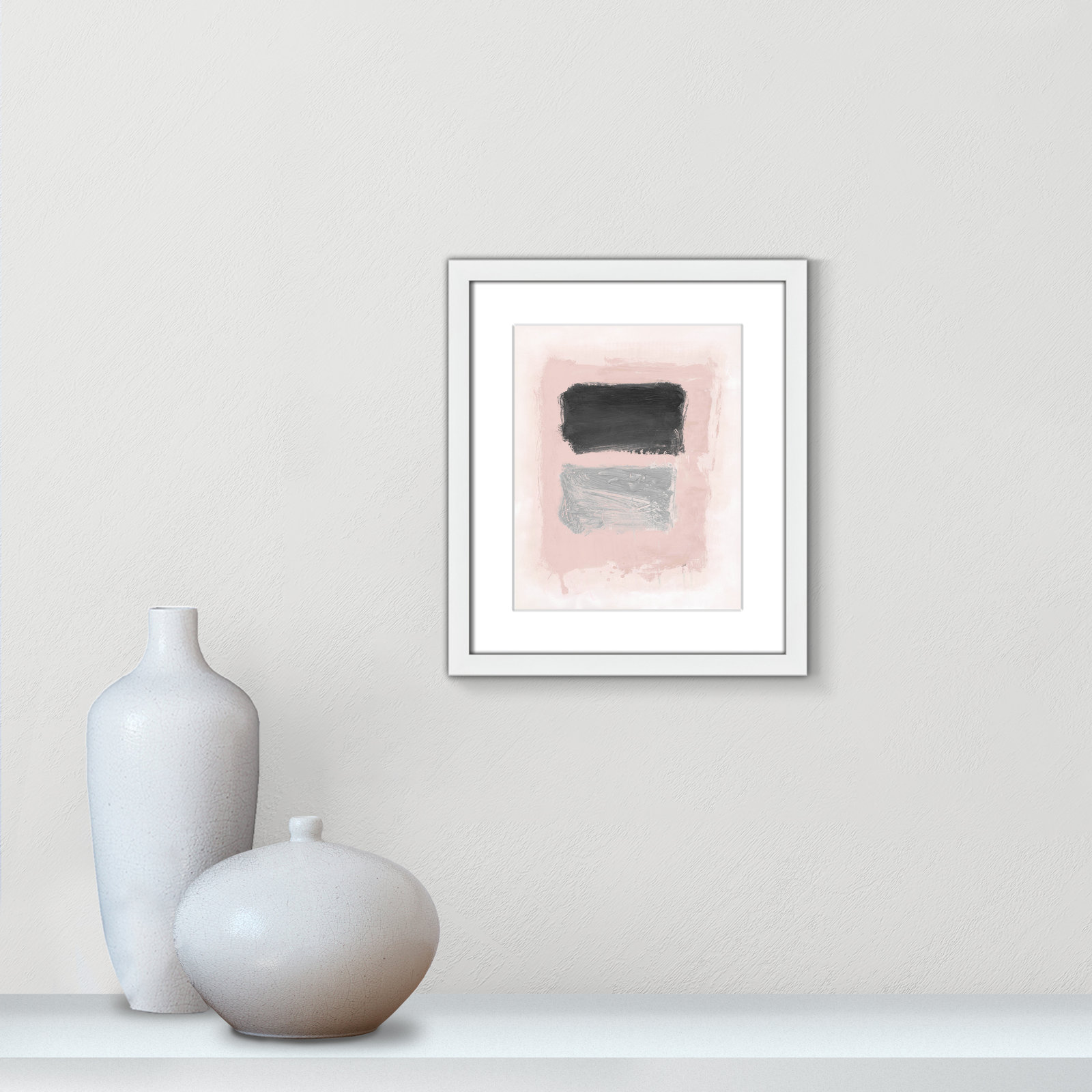 Pink, Black and Silver Shimmer I Print, 15" H x 13" W x 1.25" D, White Matted Picture Framed