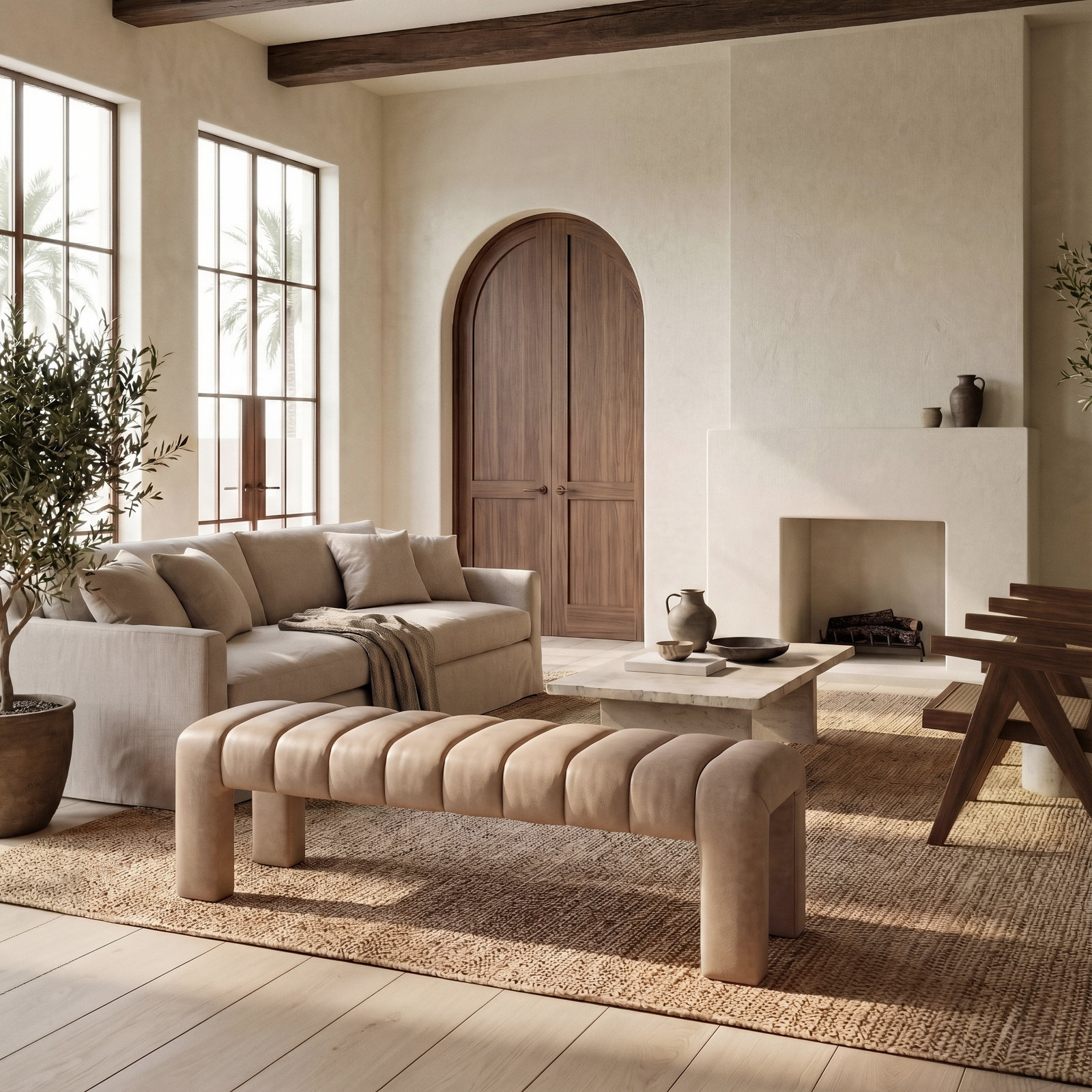 Gliese 63" Velvet Bedroom Bench, Camel