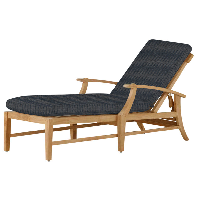 Croquet Teak Chaise Without Wheel - Natural Teak, Natural Teak, Rollo Chambray, Welt
