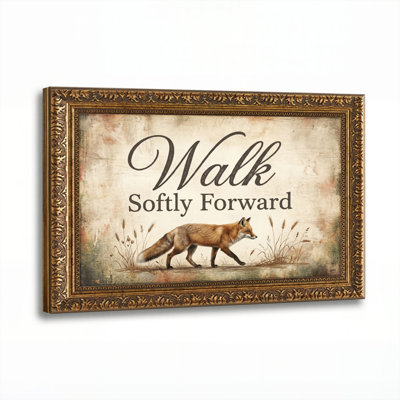 Walnut Gold Framed，Canvas Wall Art for Living Room, Bedroom, Office or Entryway – Decorative Wall Decor with Fox Walk