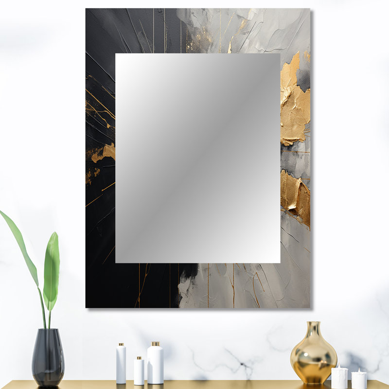 Black And Gold Abstract Meditation I - Abstract Painting Unique Wall Mirror Decor, Modern Large Mirror, Printed Metal Art