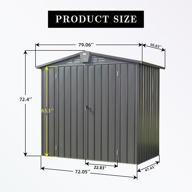 Metal Storage Shed, 72.4" H x 79.06" W x 50.83" D, Brown
