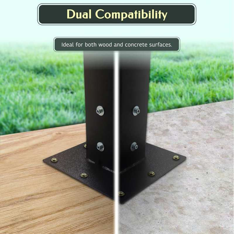 Fevtech - Base de poteau 4 x 4 - Base de poteau robuste en acier au carbone 4 x 4 pour sol en béton et terre - Plaque de fixation de boîte aux lettres pour poteau de boîte aux lettres, terrasse, porche et support de balustrade