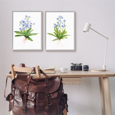«Bluebird Garden Floral Bunch Spring Flower Bouquets» par Sally Swatland, ensemble de 2 reproductions d'art sur toiles