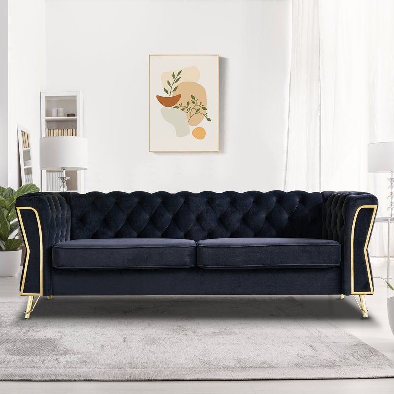 Vallene 87.4'' Velvet Sofa, Black