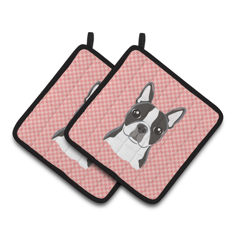 Cuisinier poignée boston terrier caroline Checkerboard, Rose