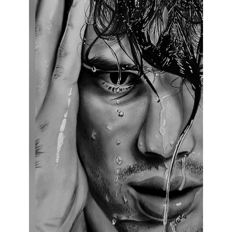 Trempé sous la pluie | Gris anthracite et graphite sur papier | Par Paras Pringal
