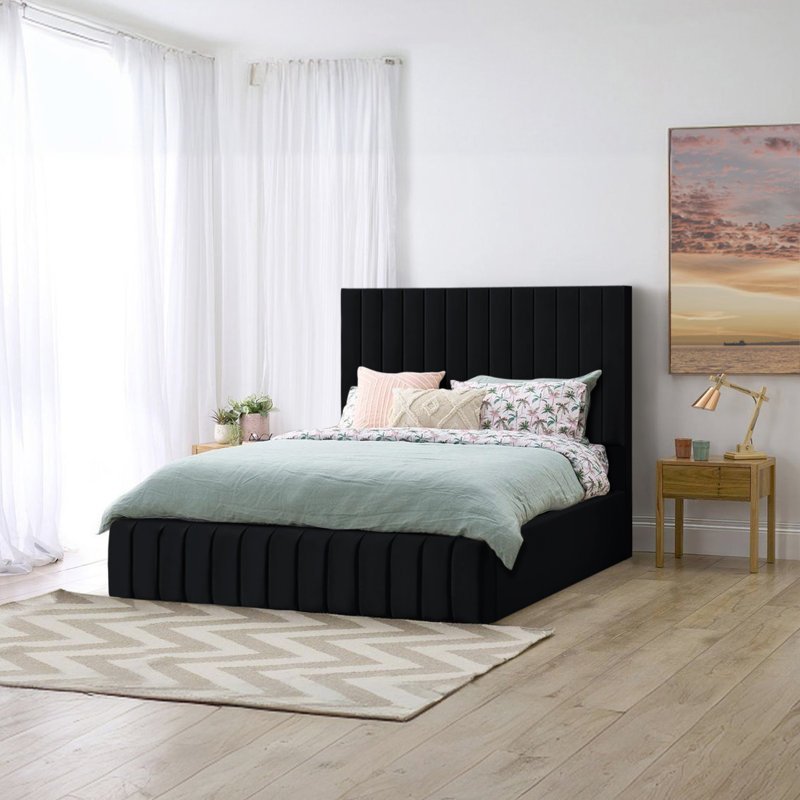 Janae Upholstered Ottoman Storage Bed, Double (4'6), Black
