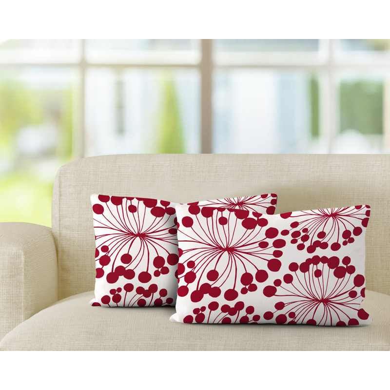 Floral Outdoor Reversible Throw Pillow, Red