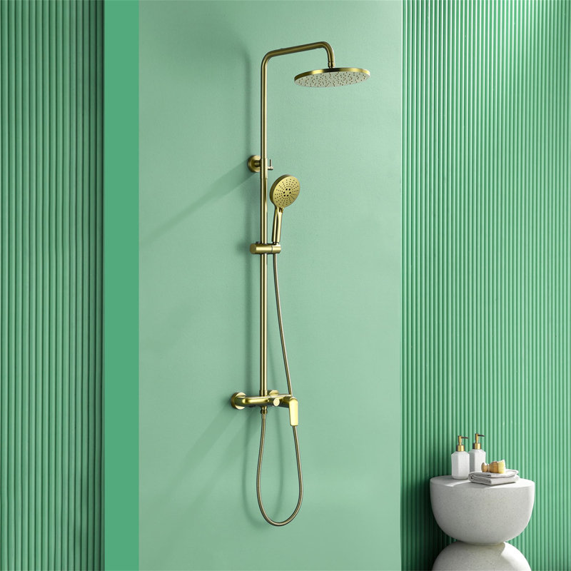 10 Inch Exposed Pipe Tub Shower System With Hand Shower Single Handle Wall Mounted Shower Faucet Set Brass Shower Trim Kit With Slide Bar