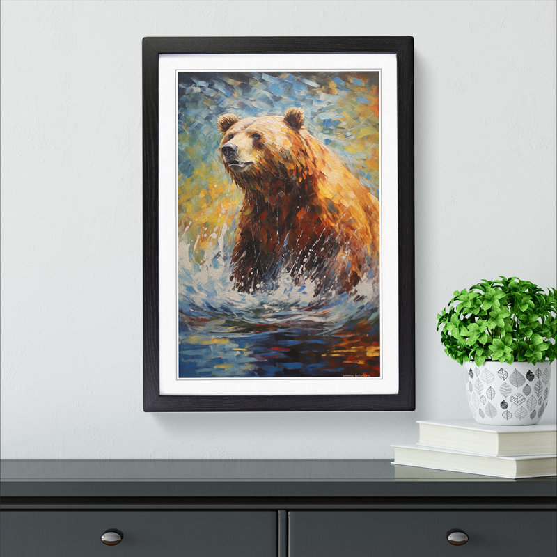 Bear Impressionism - Framed Print, 46cm H x 34cm W x 2cm D, Black Framed