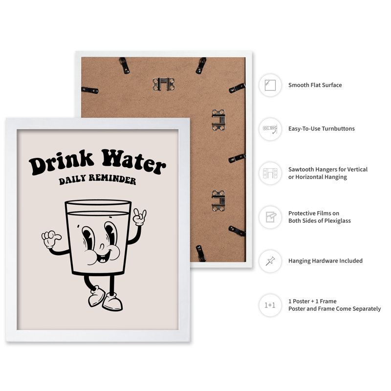 Drink Water No1, Affiche, Encadrement blanc, H 16 po x l 20 po