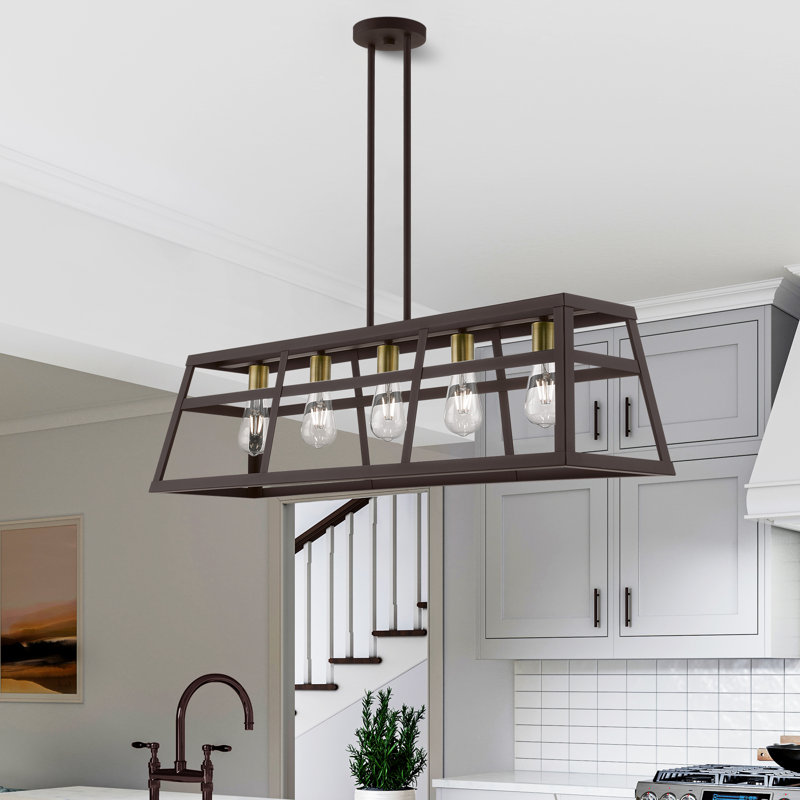Macnicol 5 - Light Dimmable Kitchen Island Square / Rectangle Chandelier, Bronze/Antique Brass
