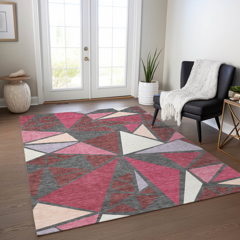 Aristea Red Washable Indoor-Outdoor Rug - , 3' x 5'