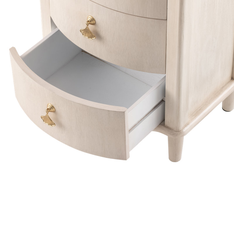 Elegant 3-Drawer Nightstand With Gold Leaf Handles, White