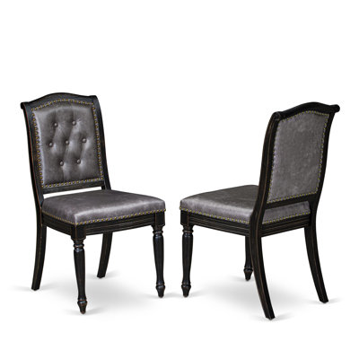 Ensemble de 2 chaises de salle à manger avec tissu en polyester gris foncé Parson, noir sablé