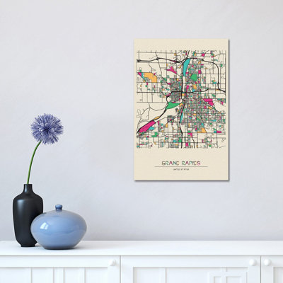 Grand Rapids, Michigan Map 1 Piece Wrapped Canvas Wall Art