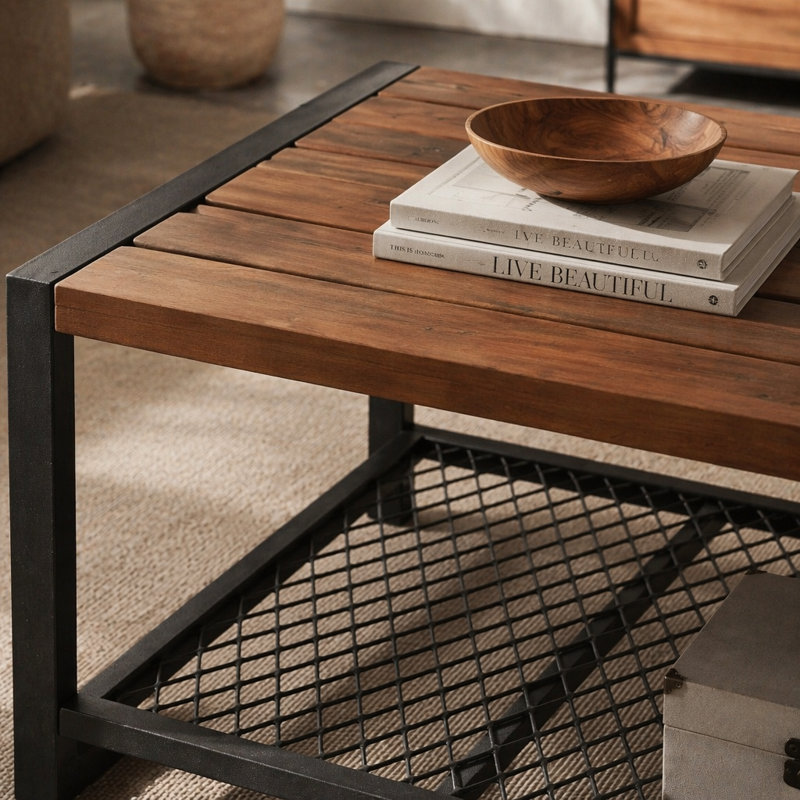 Console de table basse avec une finition en bois naturel récupéré, pour le salon