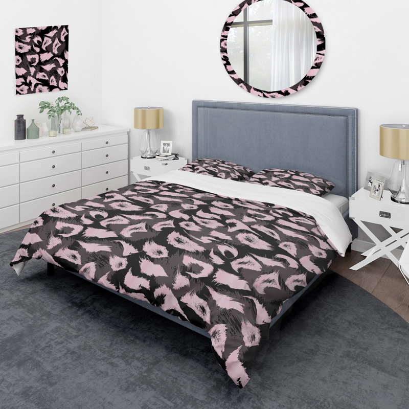 Ensemble de housse de couette en microfibre 3 pièces noir / gris clair / rose clair