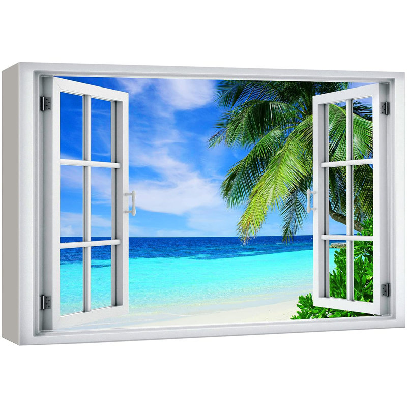 Teal Blue Beach Shore Tropical Island Landscape Canvas Print